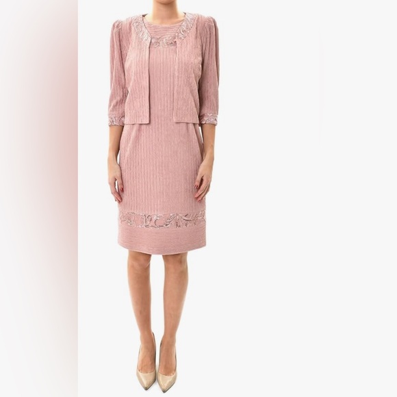 Brianna Milay Sleeveless Dress with Embroidered Inlay and Coordinating Jacket - Picture 1 of 7